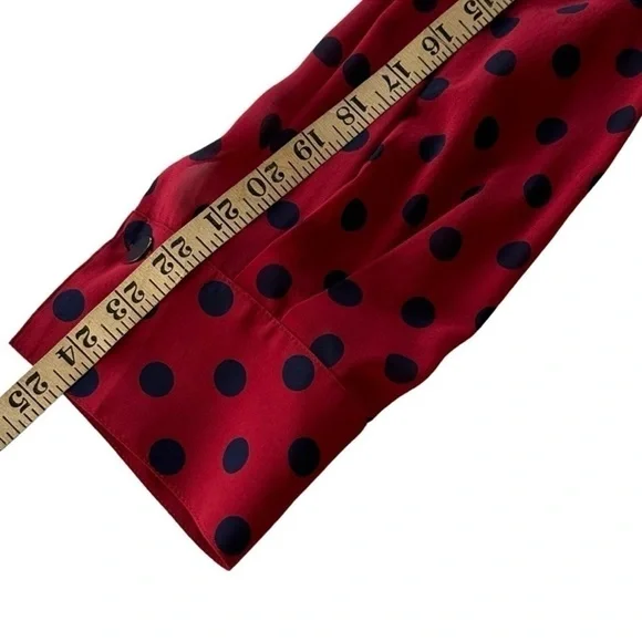 St John Silk Polka Dot Blouse Neck Tie Red Blue Size 12 - Picture 15 of 16
